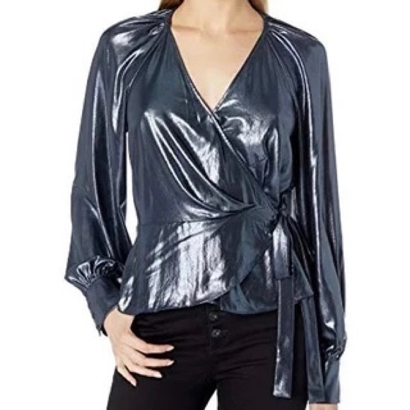Parker Tops - Parker Sheridan Metallic Wrap Blouse NIGHT SKY XS